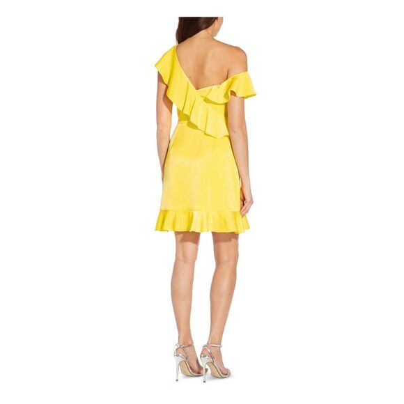 AIDAN AIDAN MATTOX Womens Yellow Lined Flutter Sleeve A-Line Dress 10 - Picture 2 of 4